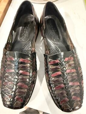 Sunsteps Broadbay Hand Woven Leather Huarache Loafer Sandal Black Burgundy 9